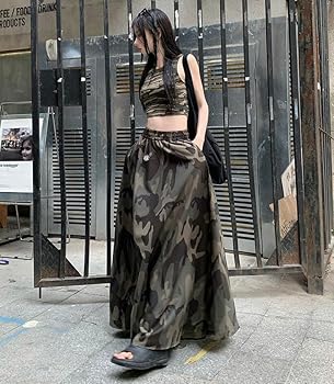 Amazon.co.jp: [AKUNSY] マキシ丈 スカート レディース 迷彩柄 A